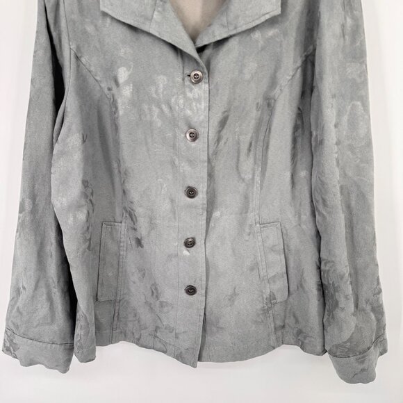 Chicos Womens Gray Button-Front top faux suede Size large  Long Sleeve - Picture 5 of 13
